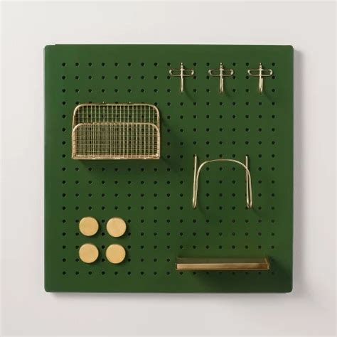 Metal Pegboard Wall Organizer Set Green/Gold 